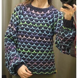 OOAK Linen Crochet Sweater- Balloon Sleeves- S/M